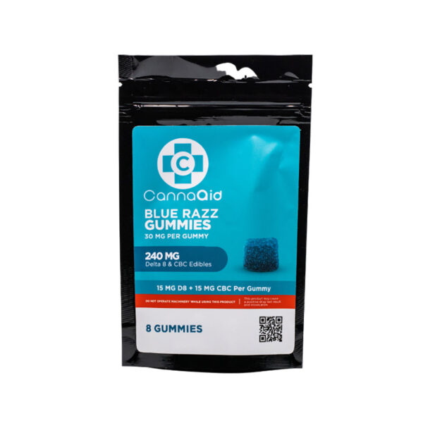 CannaAid Delta 8 THC + CBC Gummies - Blue Razz 15mg 8 Count