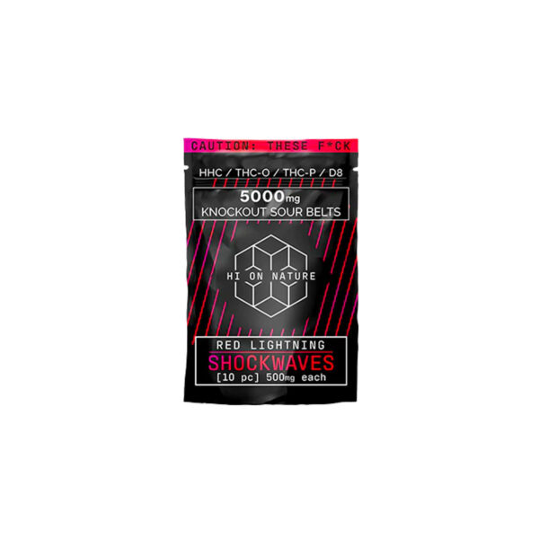 Hi On Nature Knockout Sour Belts - Red Lighting 5000mg 10 Count